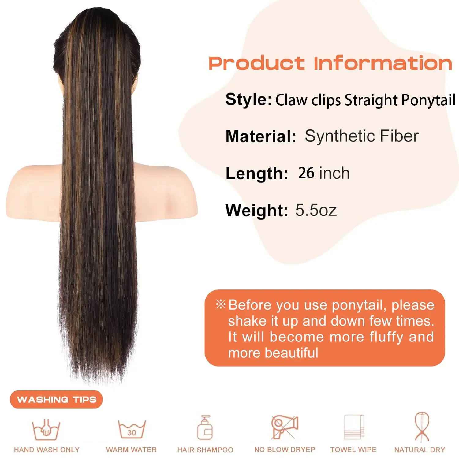 Synthetic Long Straight Ponytail Hair Extensions For Women Claw Clips in Ponytail Hair Extensions Straight Hair Ponytail