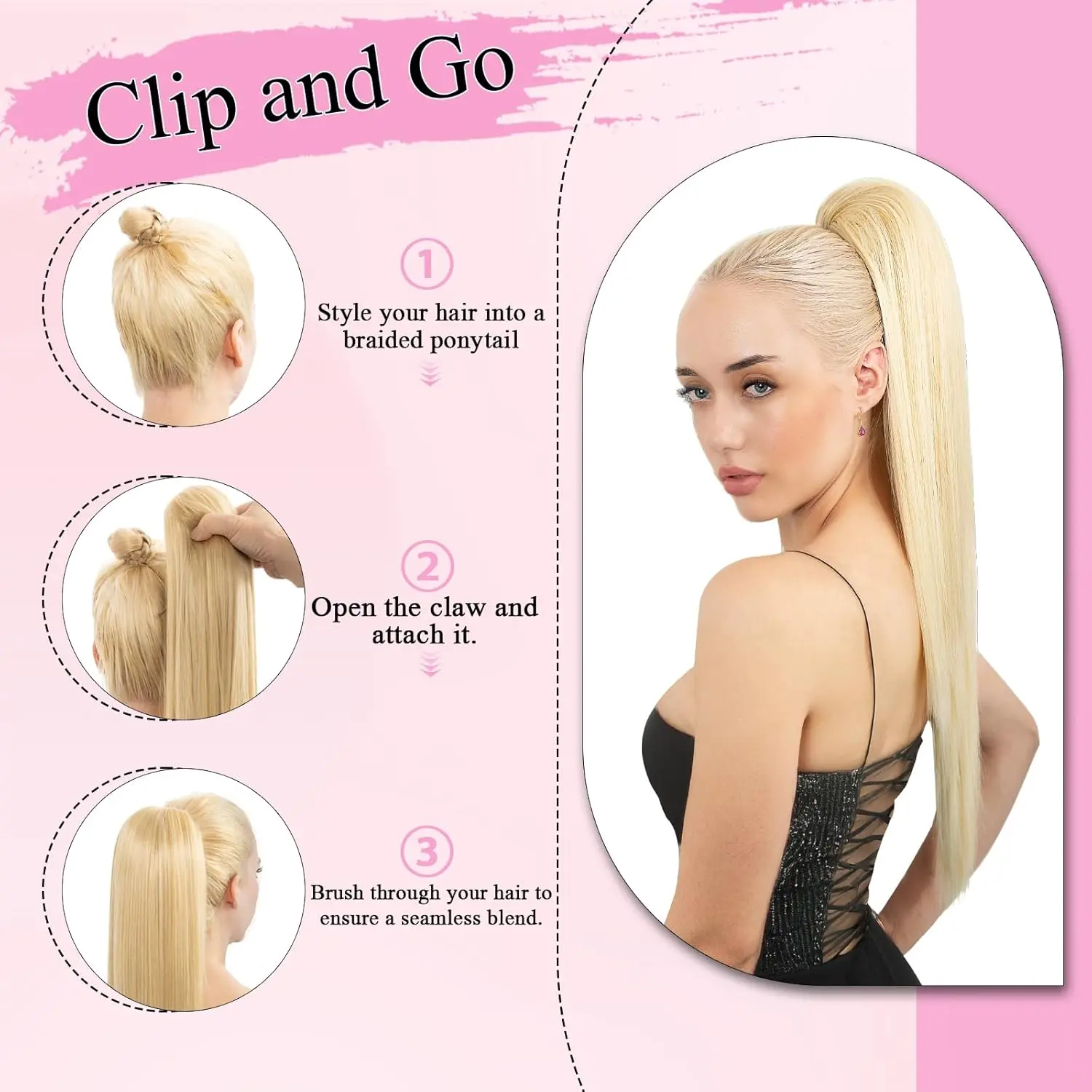Synthetic Long Straight Ponytail Hair Extensions For Women Claw Clips in Ponytail Hair Extensions Straight Hair Ponytail