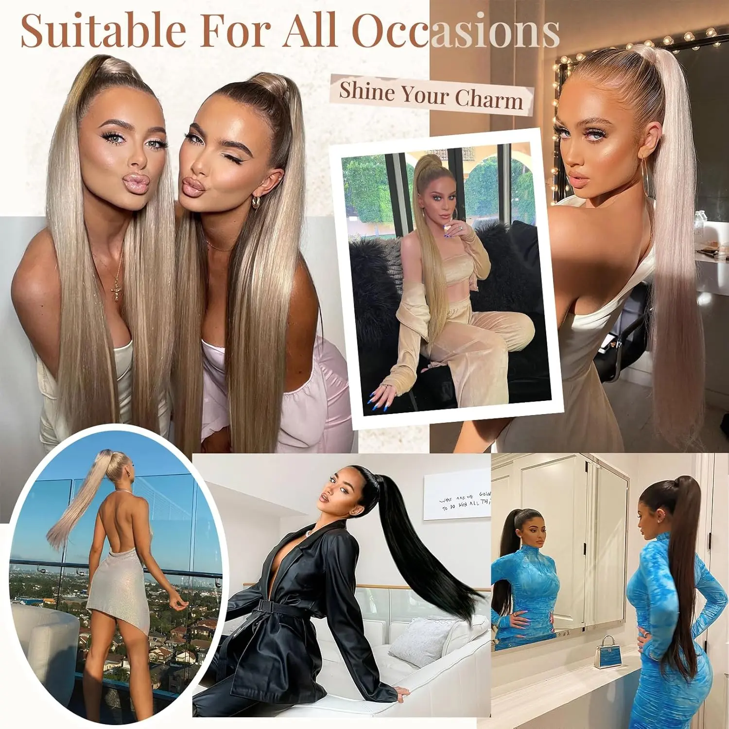 Synthetic Long Straight Ponytail Hair Extensions For Women Claw Clips in Ponytail Hair Extensions Straight Hair Ponytail