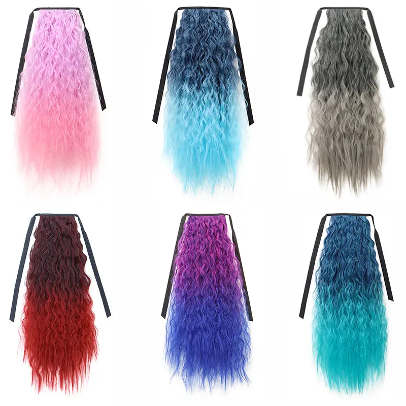 WIGSIN 24Inch Synthetic Long Kinky Curly Ponytail Curly Hairpieces Ombre Colored Drawstring Clip On Hair Extensions for Women