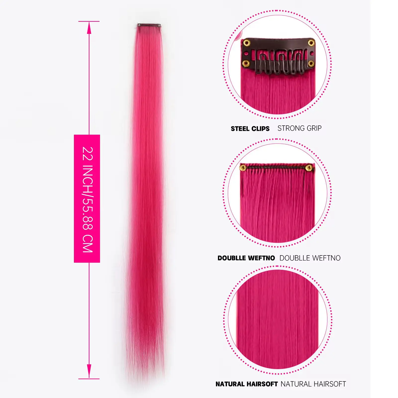 Synthetic 5Pcs Colored Hair Extensions Clip in Colorful Hair Extensions Rainbow Hair Extensions for Women Girls Hair Extensions