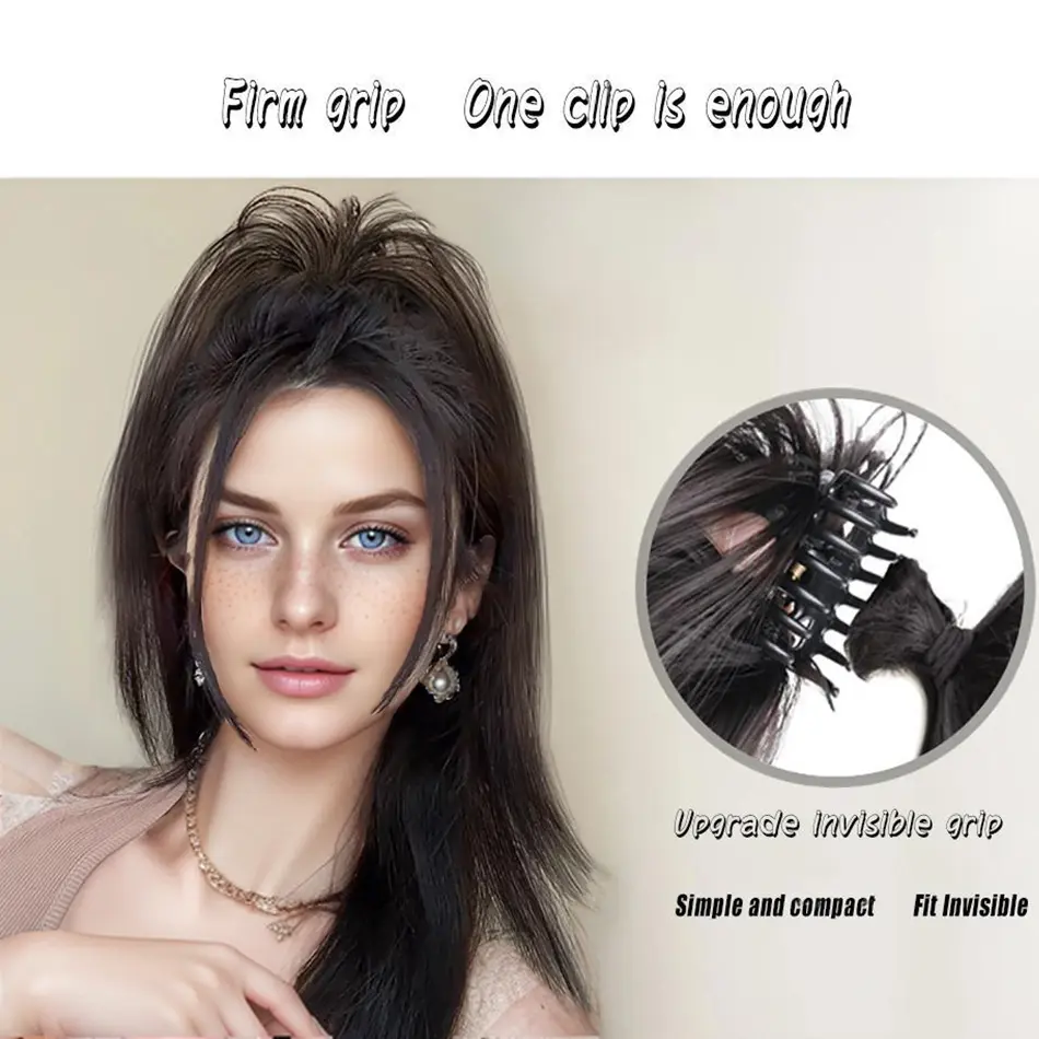 Straight Synthetic Claw Clip Ponytail Hair Extension Short Messy Fluffy Ponytail Hairpiece For Women Natural Tail With Claw Clip