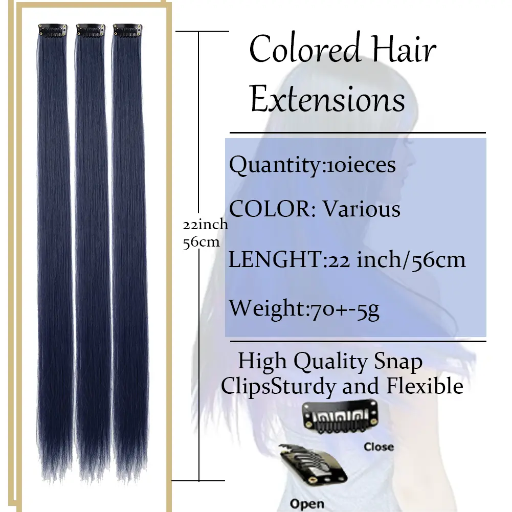 10PCS/Pack Colored Party Highlights Clip in Hair Extensions for Girls 22 Inches Omber colors Straight Hair Synthetic Hairpieces