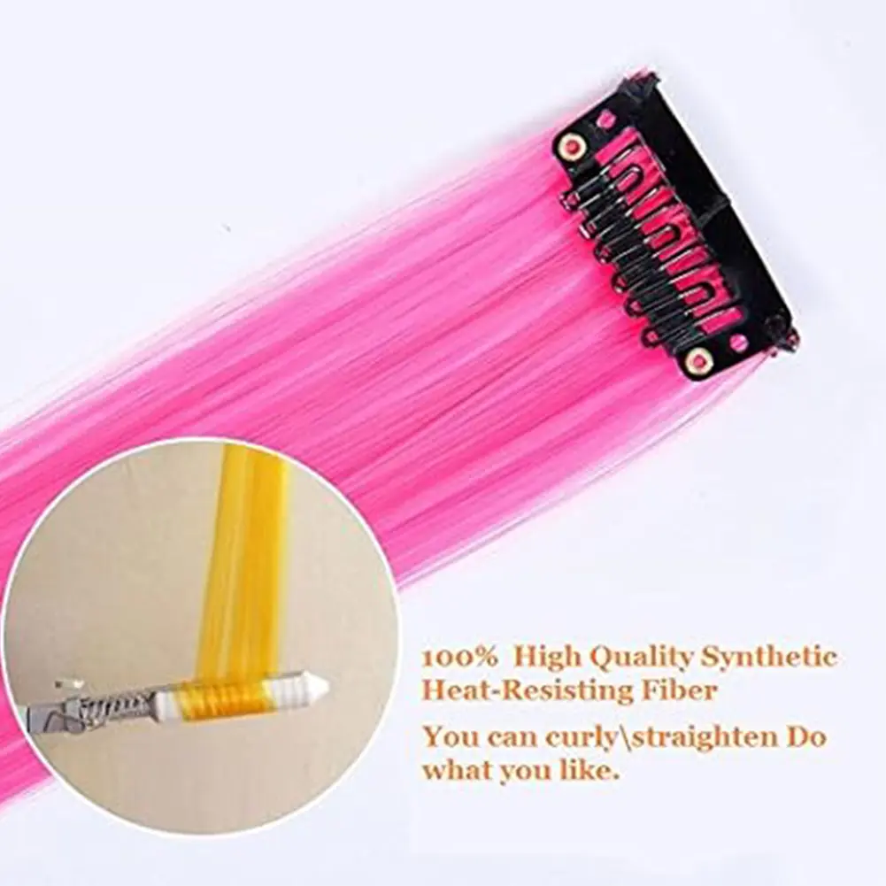 10PCS/Pack Colored Party Highlights Clip in Hair Extensions for Girls 22 Inches Omber colors Straight Hair Synthetic Hairpieces