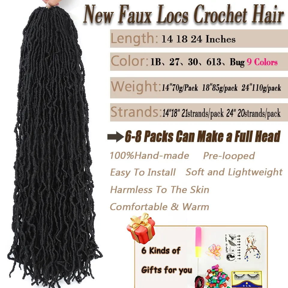 Wakego 14 18 24 Inches Nu Faux Locs Crochet Hair Faux Locks Crochet Braids Pre-lopped Soft Locs Braiding Hair For Women and Kids