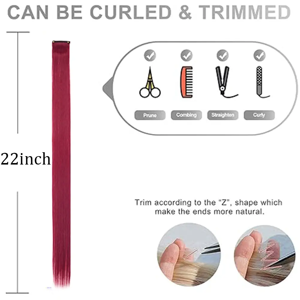 10PCS/Pack Colored Party Highlights Clip in Hair Extensions for Girls 22 Inches Omber colors Straight Hair Synthetic Hairpieces