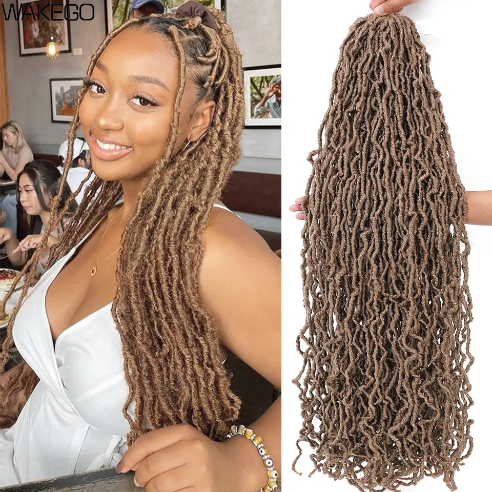Wakego 14 18 24 Inches Nu Faux Locs Crochet Hair Faux Locks Crochet Braids Pre-lopped Soft Locs Braiding Hair For Women and Kids