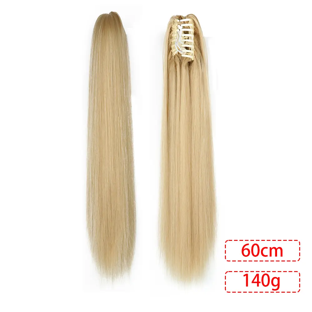 24 Inch Heat Resistant Synthetic Long Straight Claw Clip on Ponytail Hair Extension Piece for Women Daily Party Use