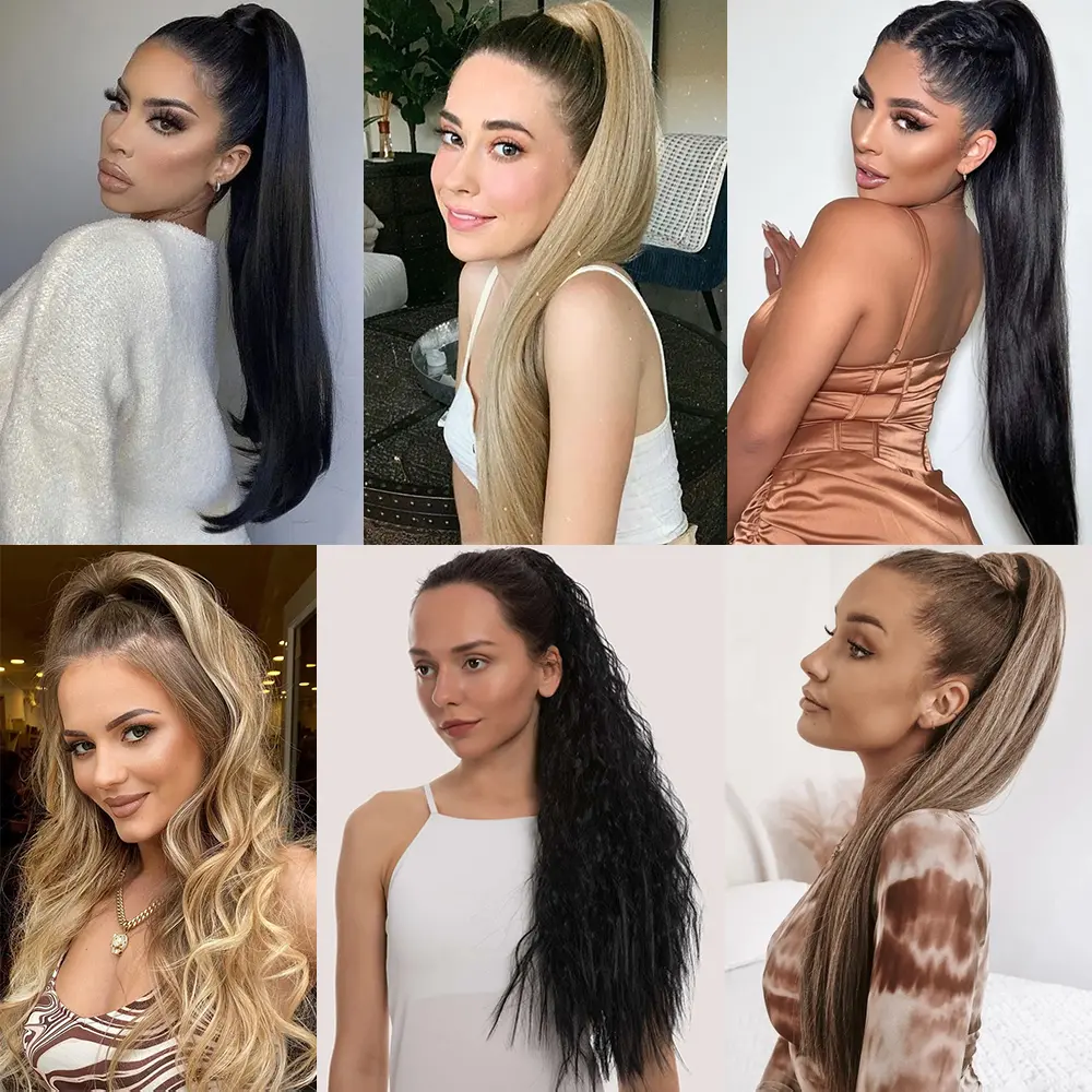 24 Inch Heat Resistant Synthetic Long Straight Claw Clip on Ponytail Hair Extension Piece for Women Daily Party Use