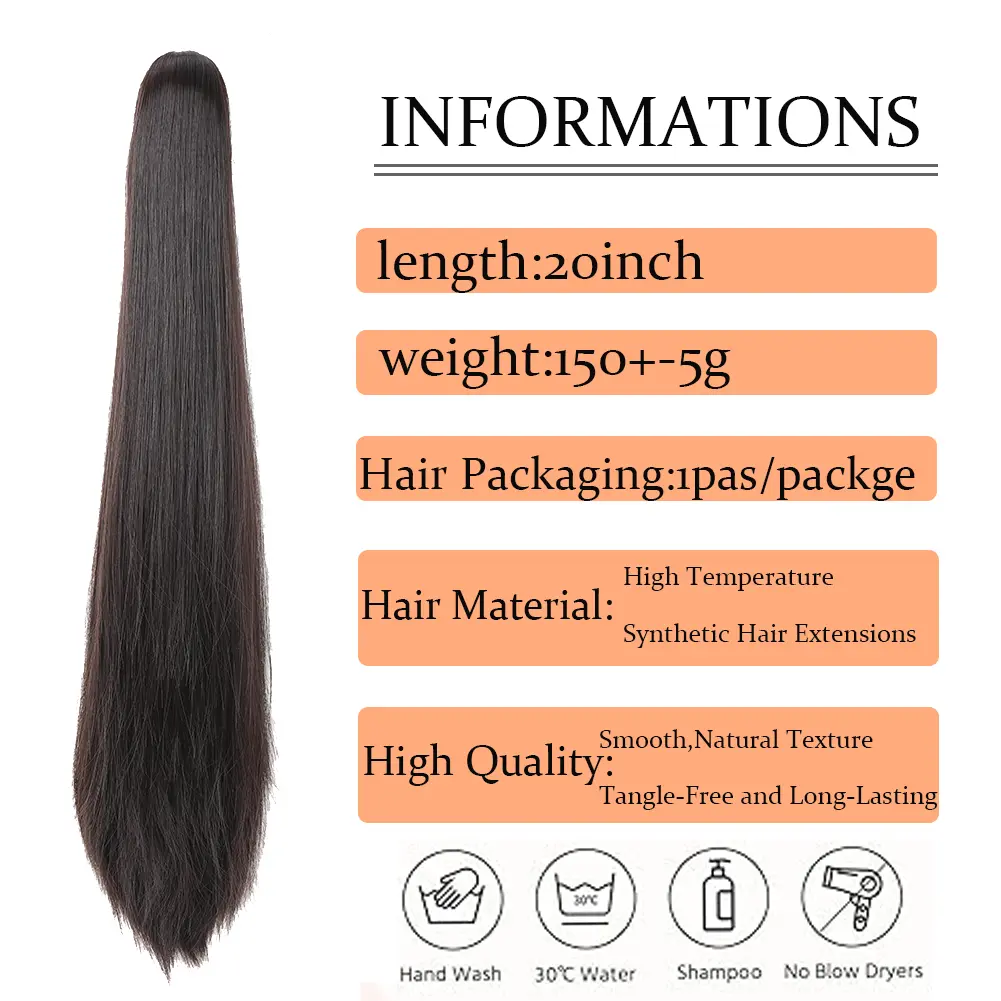 Ponytail Extension Claw Straight Clip in Hairpiece Ponytail Hair Extensions Long Pony Tail Synthetic for Women