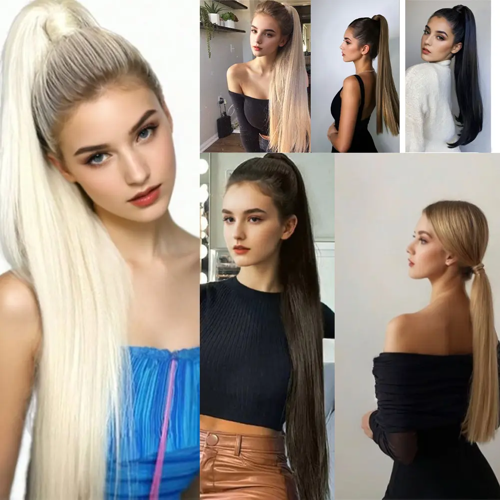 Ponytail Extension Claw Straight Clip in Hairpiece Ponytail Hair Extensions Long Pony Tail Synthetic for Women