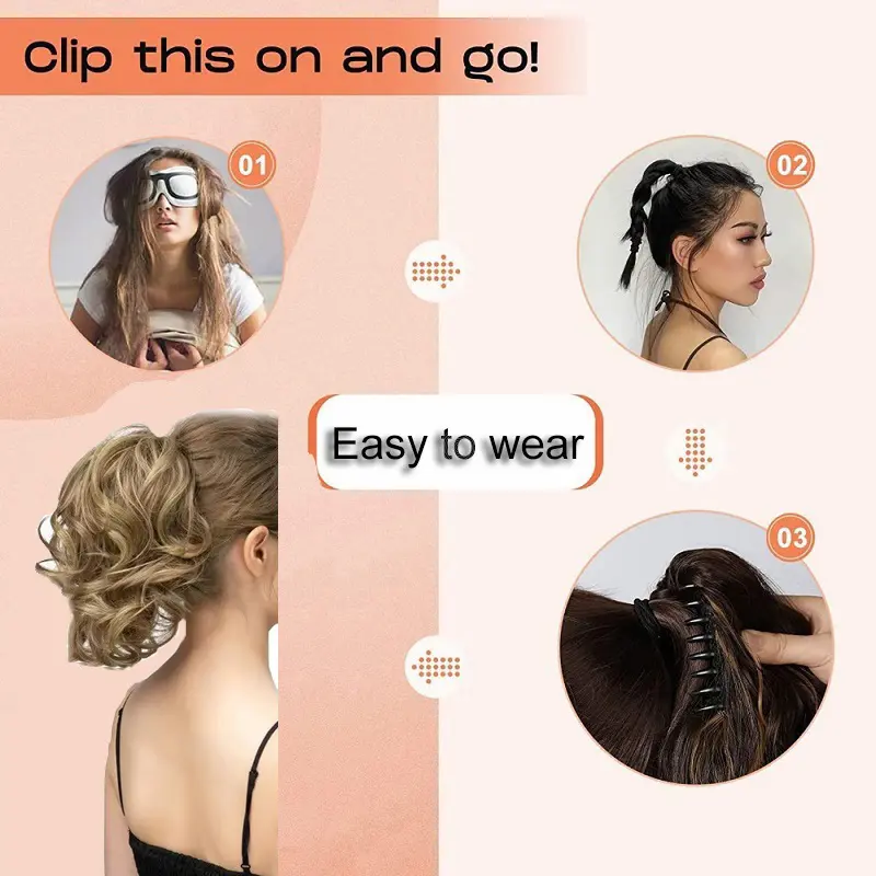 12Inch Synthetic Short Wavy Curly Ponytail Hair Extension Claw Clip in Ponytail Mixed Blonde Hairpiece for Women