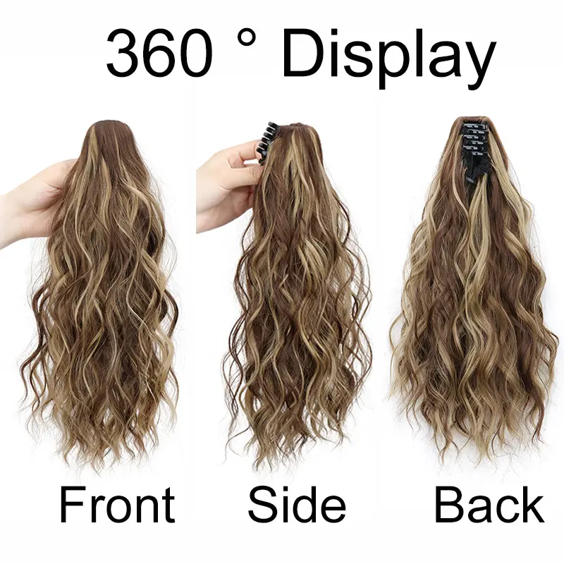 14Inch Synthetic Short Curly Claw Clip in Ponytail Hair Extension Daily Use Blonde Black Blonde Fluffy Hairpiece for Women