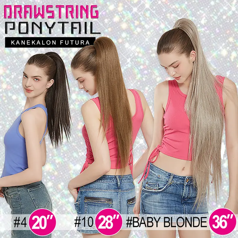 Julianna Kanekalon Futura Wholesale Extra Long 36 Inches Tangle Free Hairpiece Drawstring Ponytail Synthetic Hair Extension