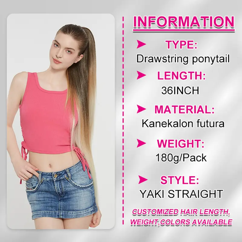 Julianna Kanekalon Futura Wholesale Extra Long 36 Inches Tangle Free Hairpiece Drawstring Ponytail Synthetic Hair Extension