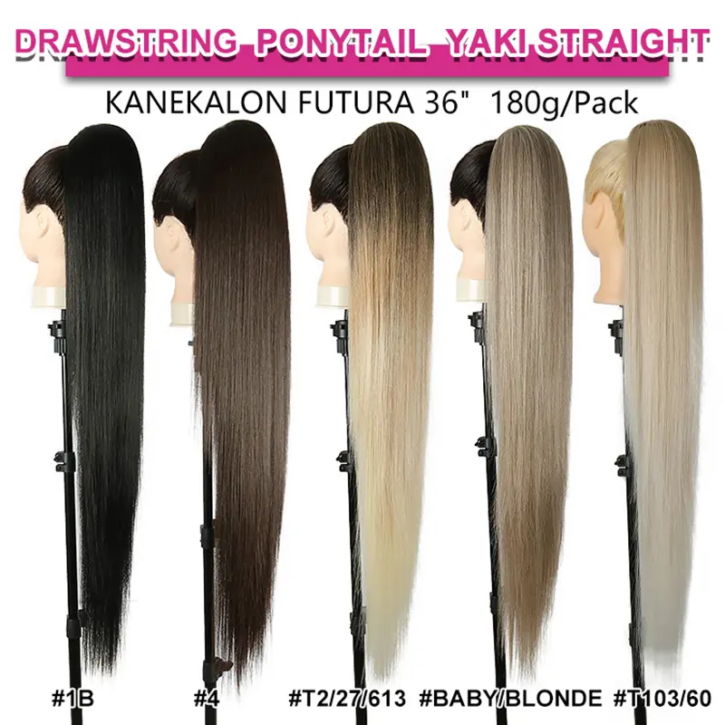 Julianna Kanekalon Futura Wholesale Extra Long 36 Inches Tangle Free Hairpiece Drawstring Ponytail Synthetic Hair Extension