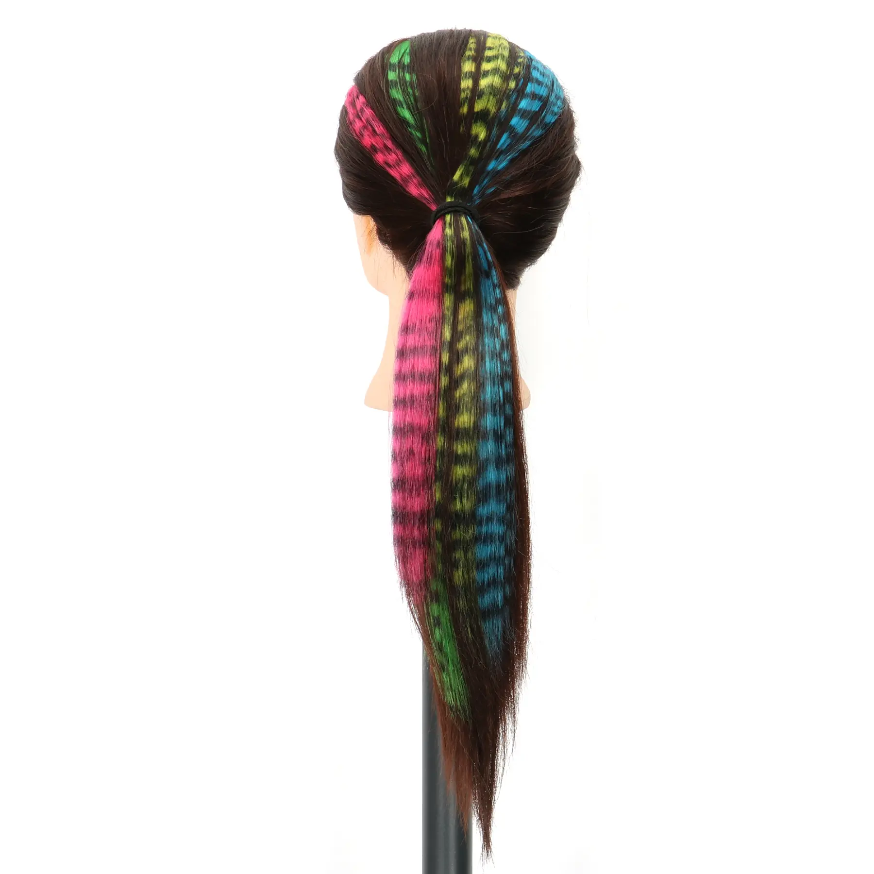 Synthetic Hair Extension18" Long Straight Women High Temperature Clip In Hair Extension Hairpiece Feather Wig Blue Rose Colorful