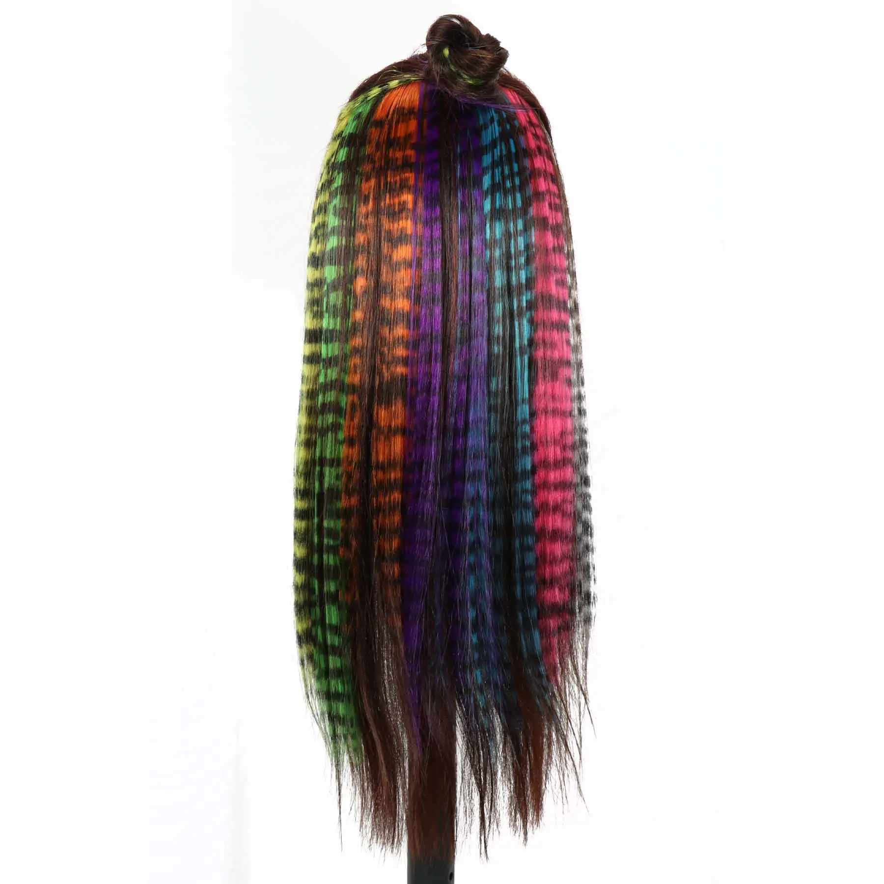 Synthetic Hair Extension18" Long Straight Women High Temperature Clip In Hair Extension Hairpiece Feather Wig Blue Rose Colorful
