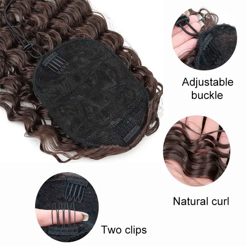 22Inch Synthetic Kinky Curly Clip in Ponytail Extension High Temperature Drawstring Deep Wavy Ponytail Hairpiece for Women