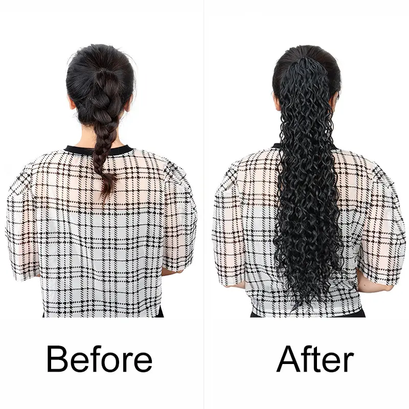 22Inch Synthetic Kinky Curly Clip in Ponytail Extension High Temperature Drawstring Deep Wavy Ponytail Hairpiece for Women