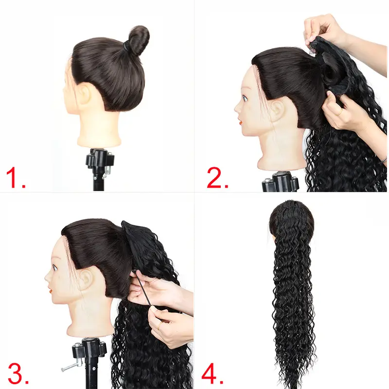 22Inch Synthetic Kinky Curly Clip in Ponytail Extension High Temperature Drawstring Deep Wavy Ponytail Hairpiece for Women