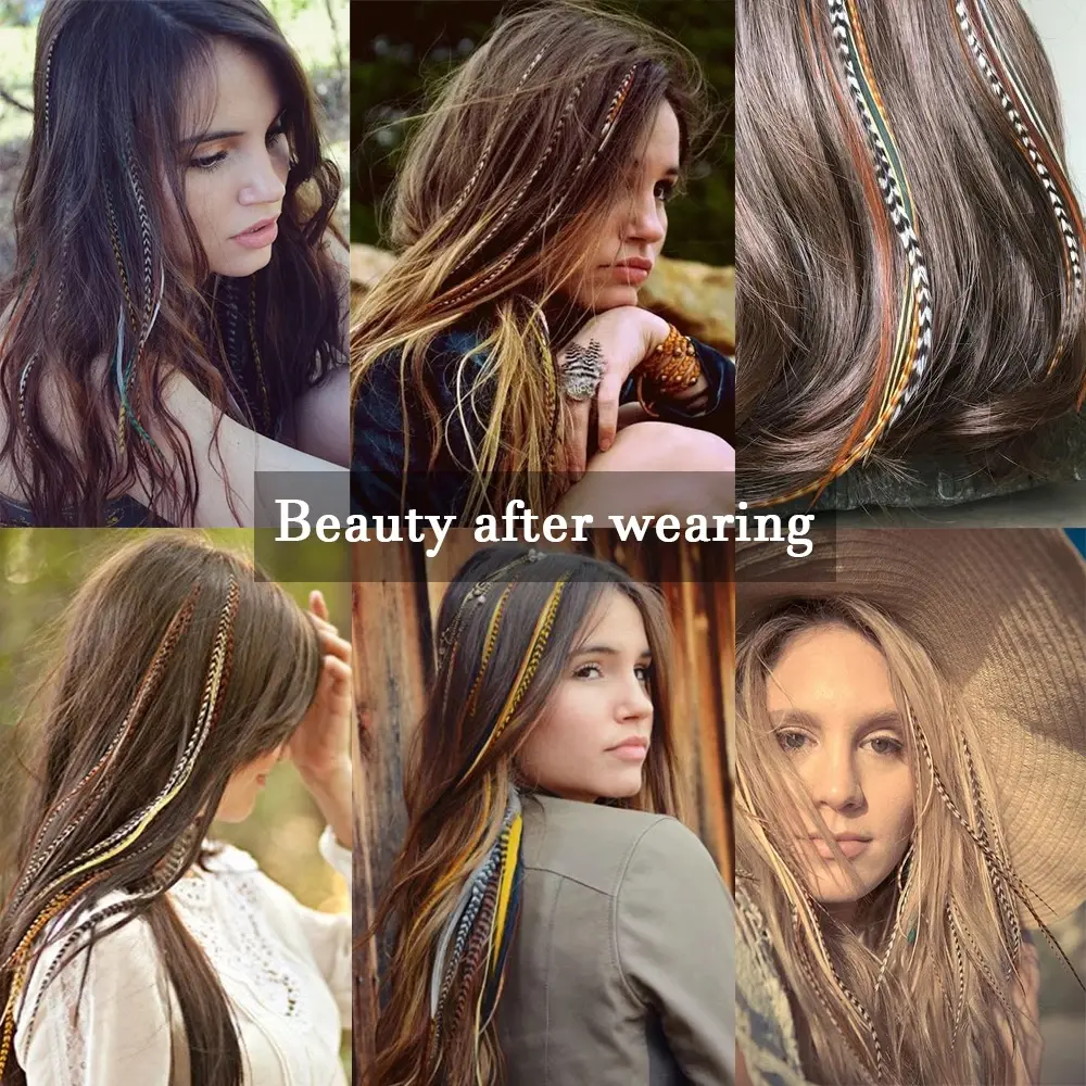 Synthetic Hair Extension18" Long Straight Women High Temperature Clip In Hair Extension Hairpiece Feather Wig Blue Rose Colorful