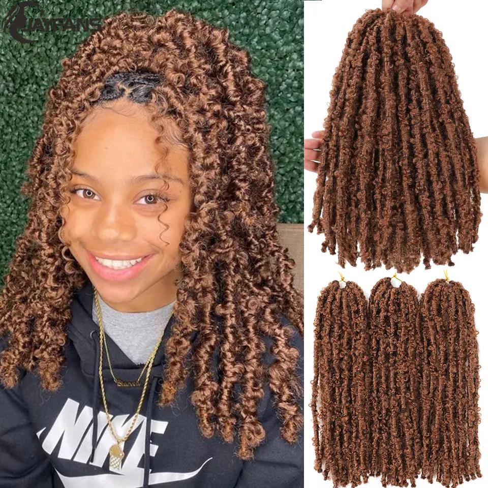 1-6 Packs 12 Inch Real Handmade Butterfly Locs Crochet Hair Ginger Blonde Burgundy Butterfly Faux Locs Crochet Braids For Women