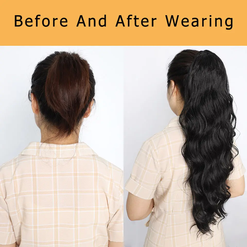 I's a wig Synthetic Body Wave Long Black Ponytail Clip in Hair Extensions for Women Daily Party Use