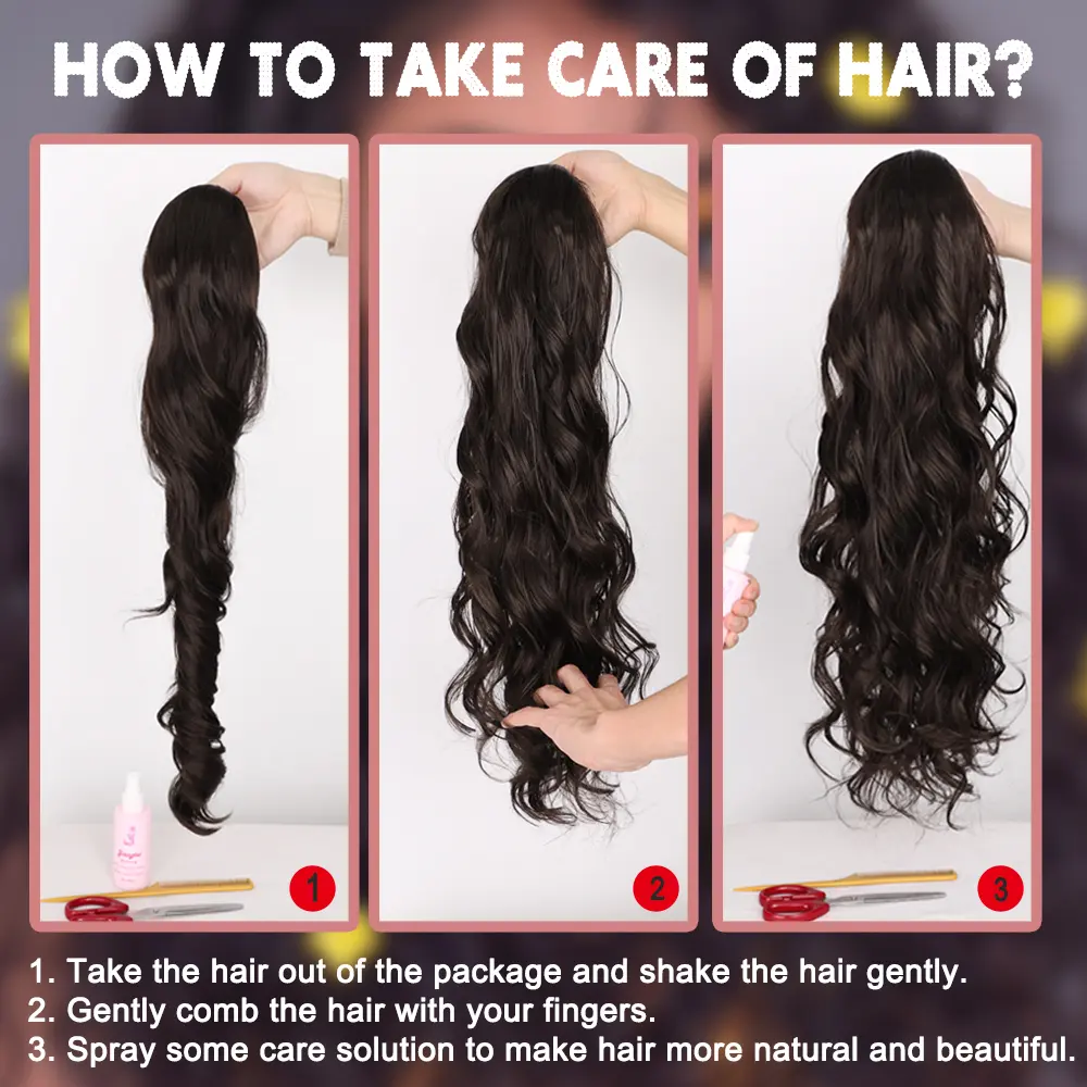 I's a wig Synthetic Body Wave Long Black Ponytail Clip in Hair Extensions for Women Daily Party Use