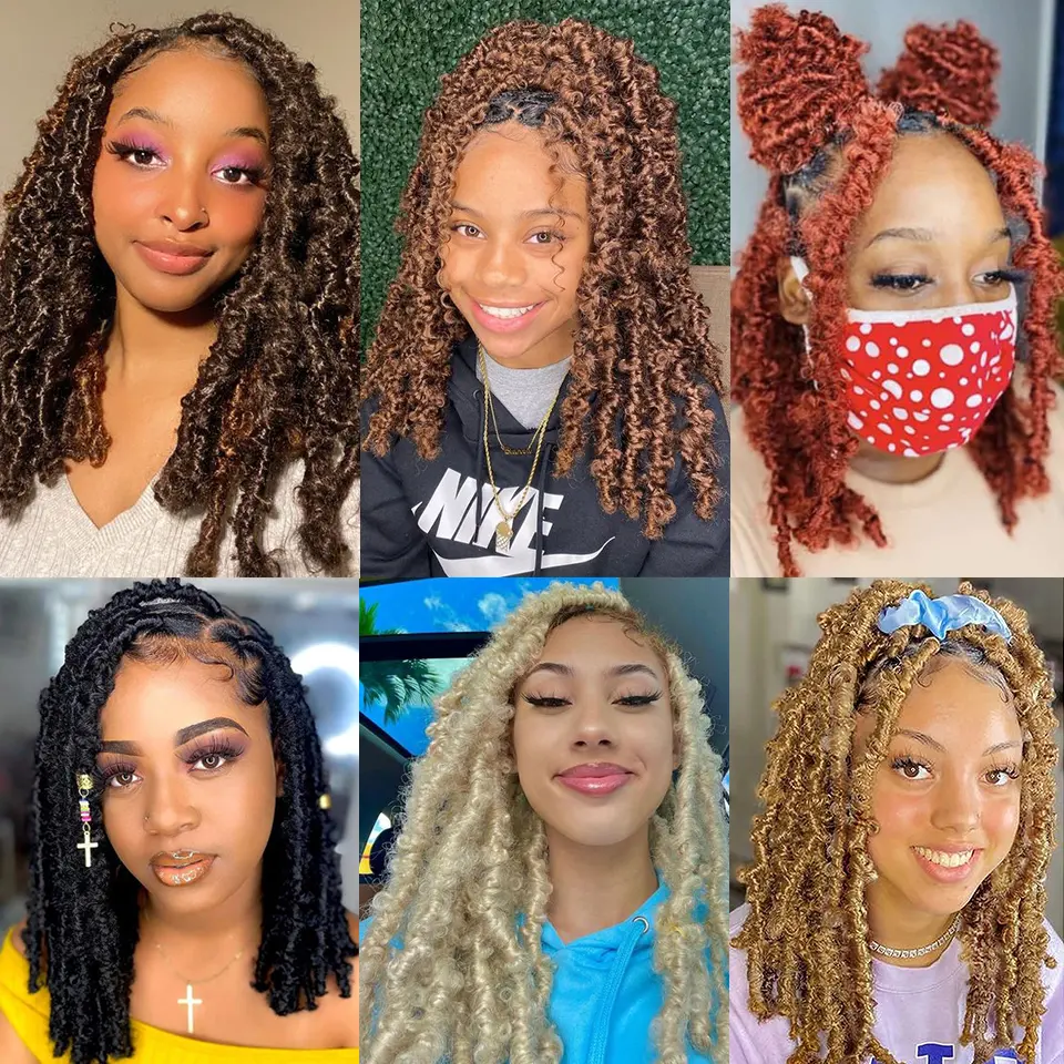 1-6 Packs 12 Inch Real Handmade Butterfly Locs Crochet Hair Ginger Blonde Burgundy Butterfly Faux Locs Crochet Braids For Women