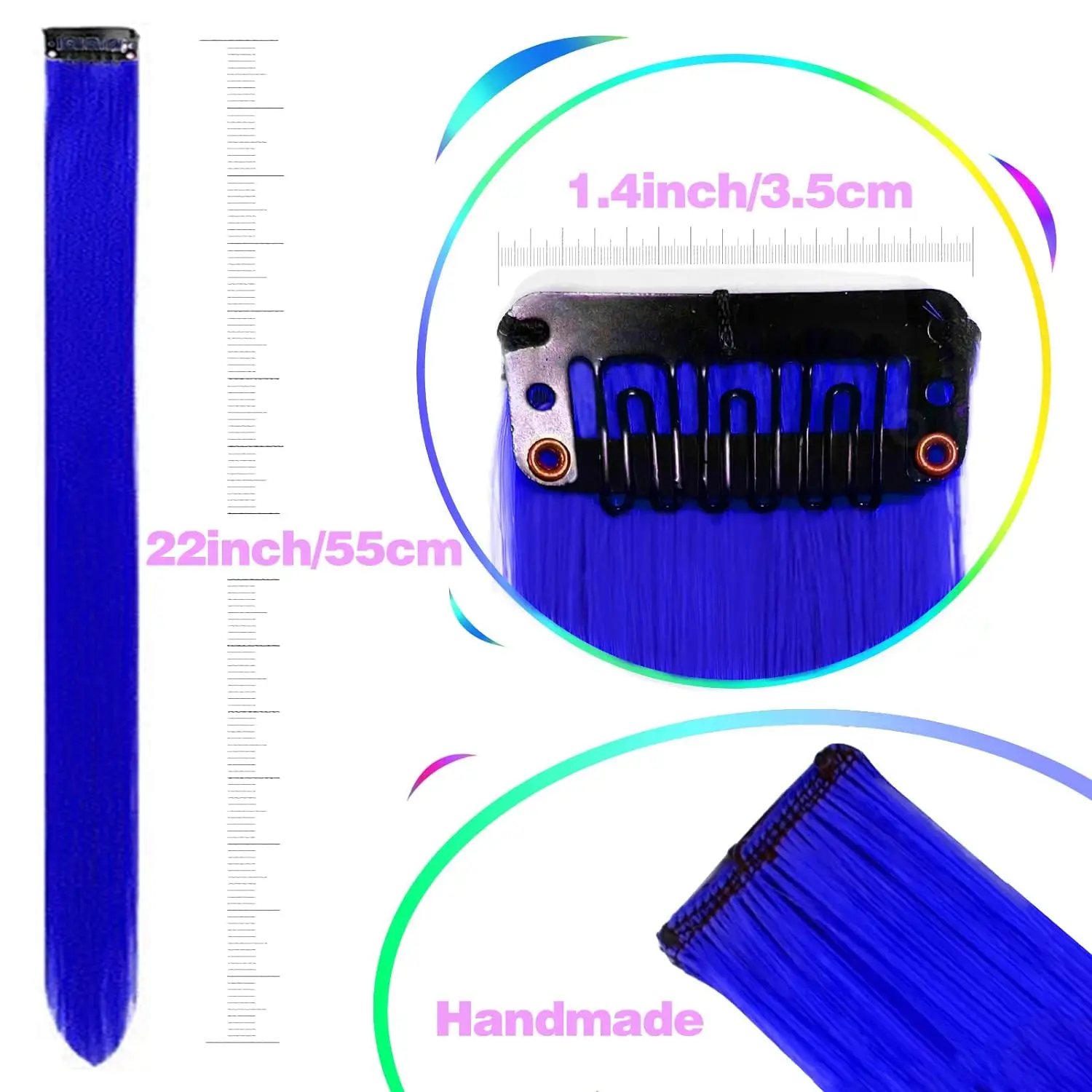 10 PCS Colored Hair Extensions Straight Hairpiece Multi-colors Party Highlights Clip in Synthetic for Women Girls Cosplay Gift