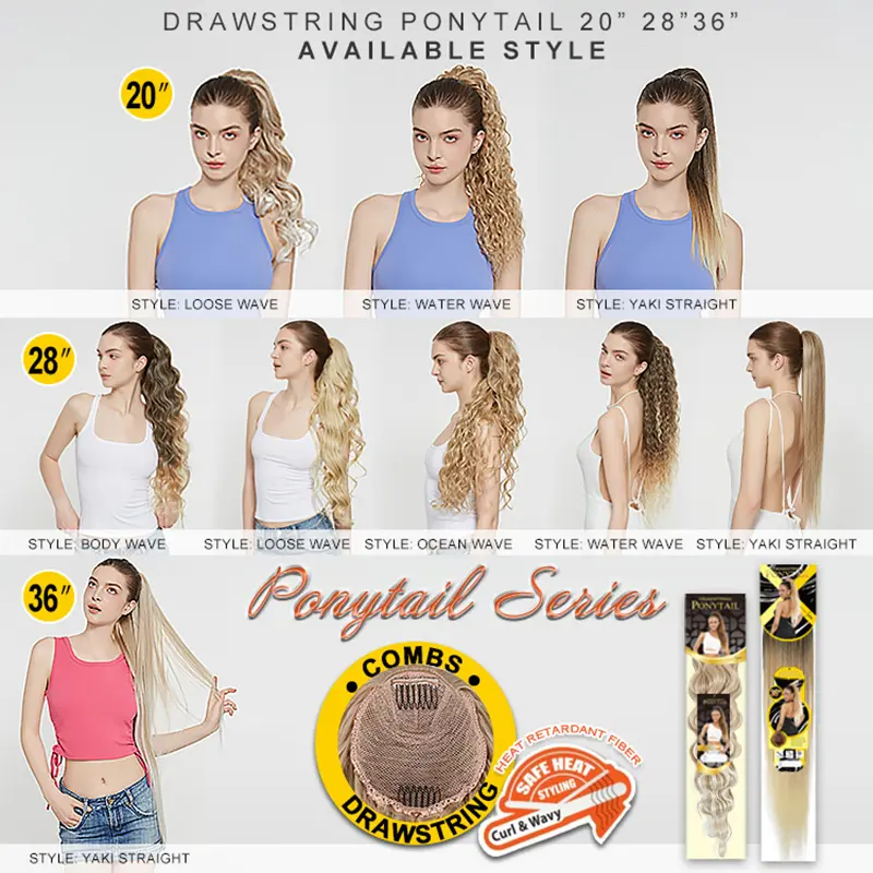 Julianna Synthetic Long Straight Drawstring Ponytail For Women Clip In Hair Extensions Blonde 28Inch Natural Soft Daily Use