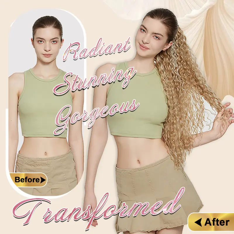 Julianna 28inch Synthetic Water Wave Ponytail Black Blonde Drawstring Clip in Ponytail Hair Extensions Black Women Natural