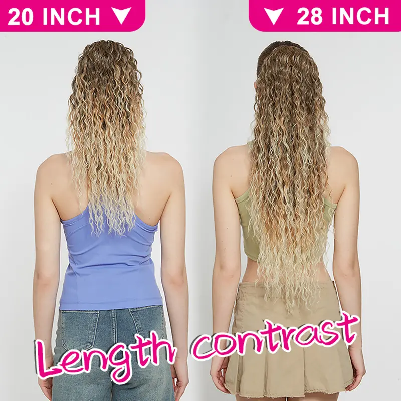 Julianna 28inch Synthetic Water Wave Ponytail Black Blonde Drawstring Clip in Ponytail Hair Extensions Black Women Natural