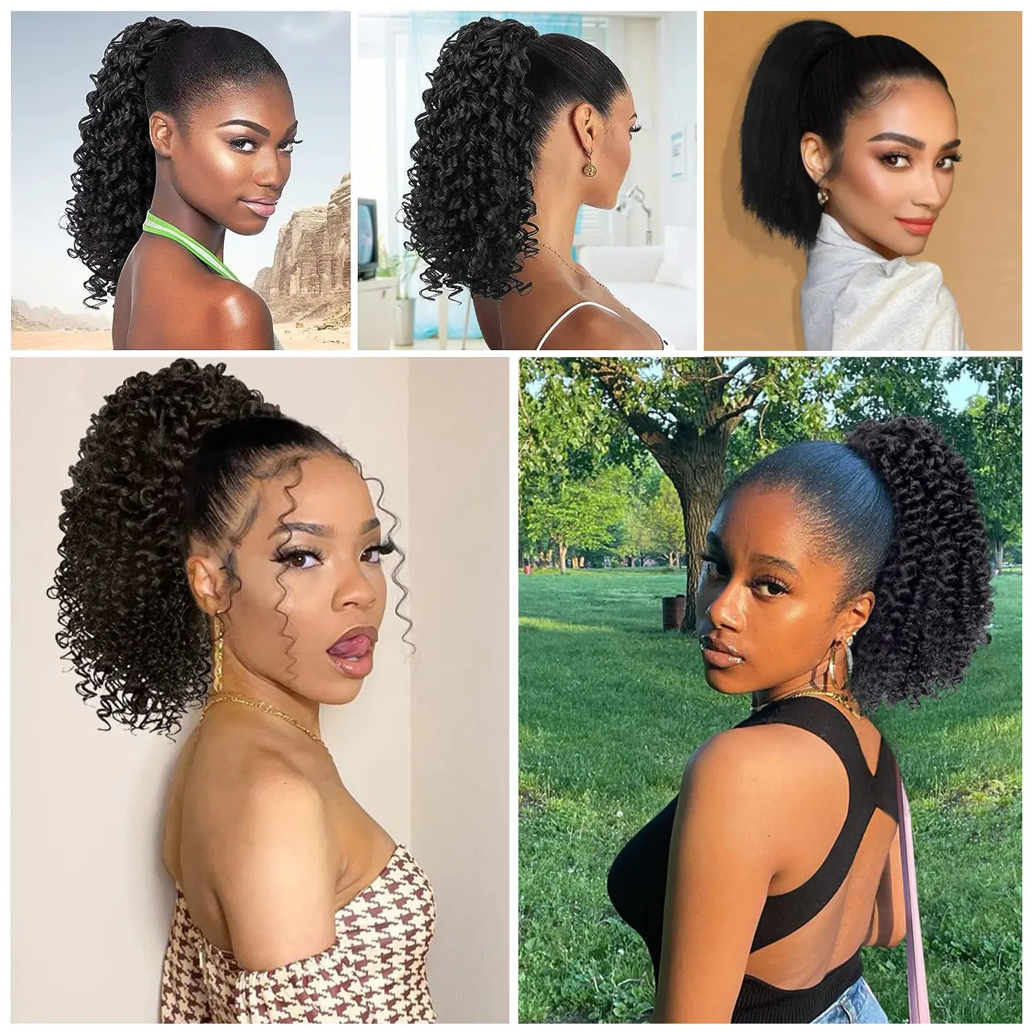 Drawstring Ponytail Loose Deep Curly Ponytail for Black Women 10Inch Synthetic Hairpieces Clip in Jerry Curls Ponytail Extension