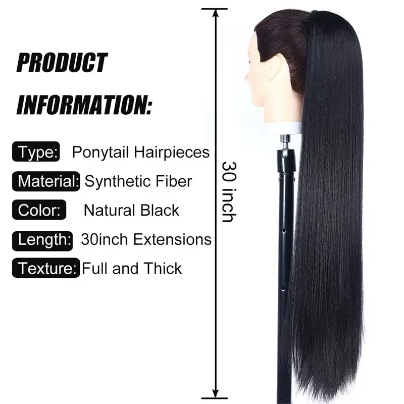 Long Straight Ponytail Hair Extensions for Women 30 Inch Drawstring Fake Hair Pony Tail Synthetic Straight Hairpiece Horse Tail