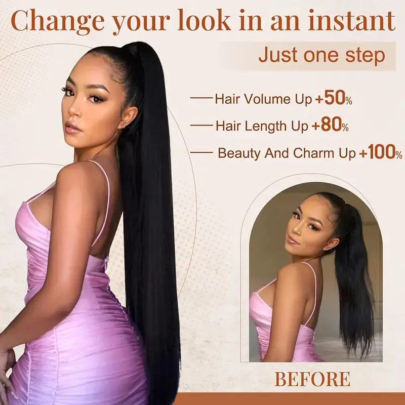 Long Straight Ponytail Hair Extensions for Women 30 Inch Drawstring Fake Hair Pony Tail Synthetic Straight Hairpiece Horse Tail