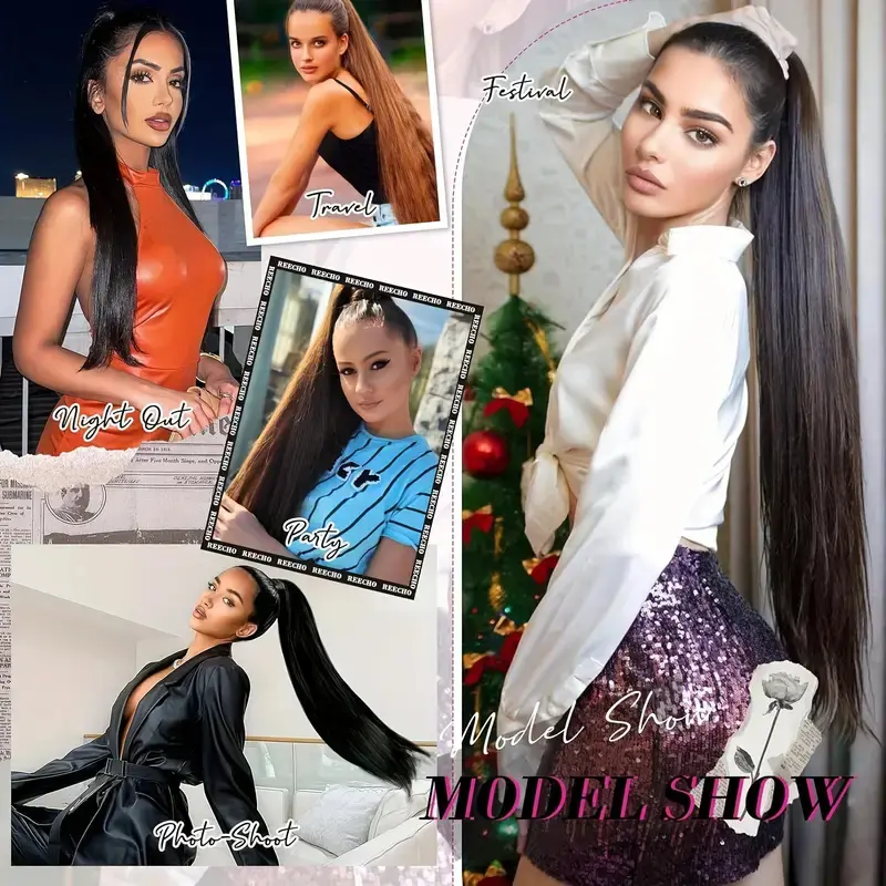 Long Straight Ponytail Hair Extensions for Women 30 Inch Drawstring Fake Hair Pony Tail Synthetic Straight Hairpiece Horse Tail