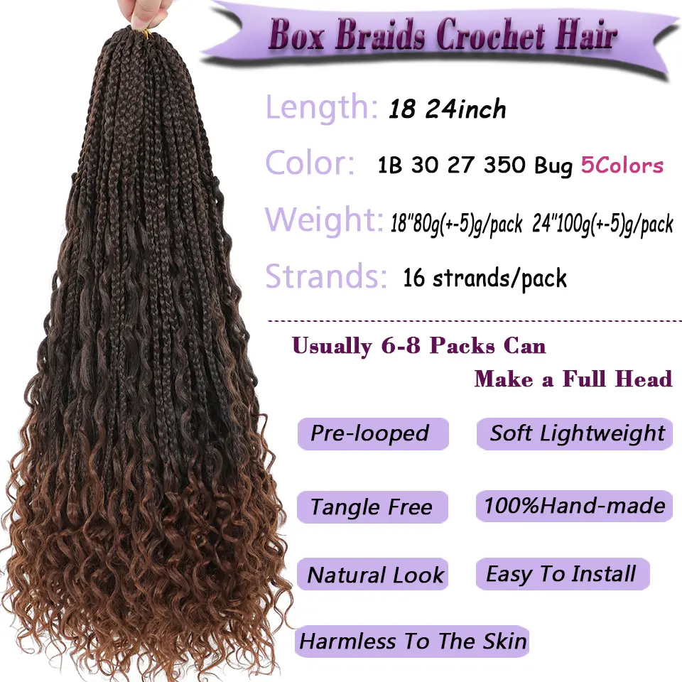 1-8 Packs Boho Box Braids Crochet Hair 18 24 Inch Bohomian Braids Crochet Hair Goddess Box Braids Braiding Hair For Black Women