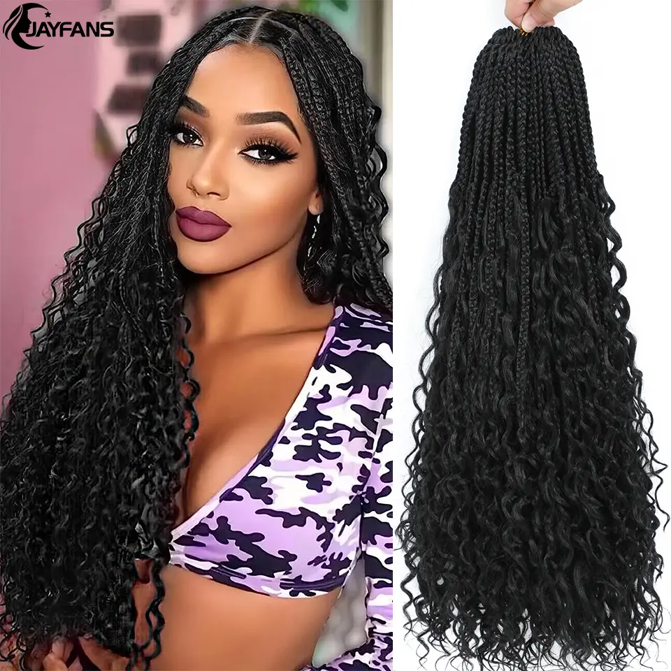 1-8 Packs Boho Box Braids Crochet Hair 18 24 Inch Bohomian Braids Crochet Hair Goddess Box Braids Braiding Hair For Black Women