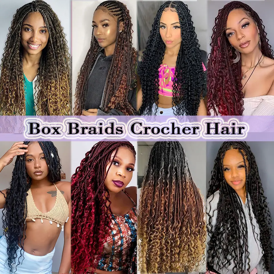 1-8 Packs Boho Box Braids Crochet Hair 18 24 Inch Bohomian Braids Crochet Hair Goddess Box Braids Braiding Hair For Black Women