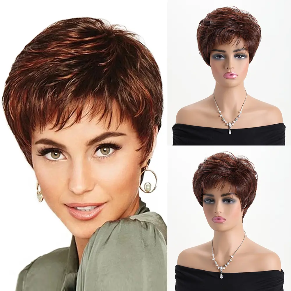Natural Synthetic  Mixed Brown Wigs for Women Short curly Wig Daily Party Heat Resistant Hair