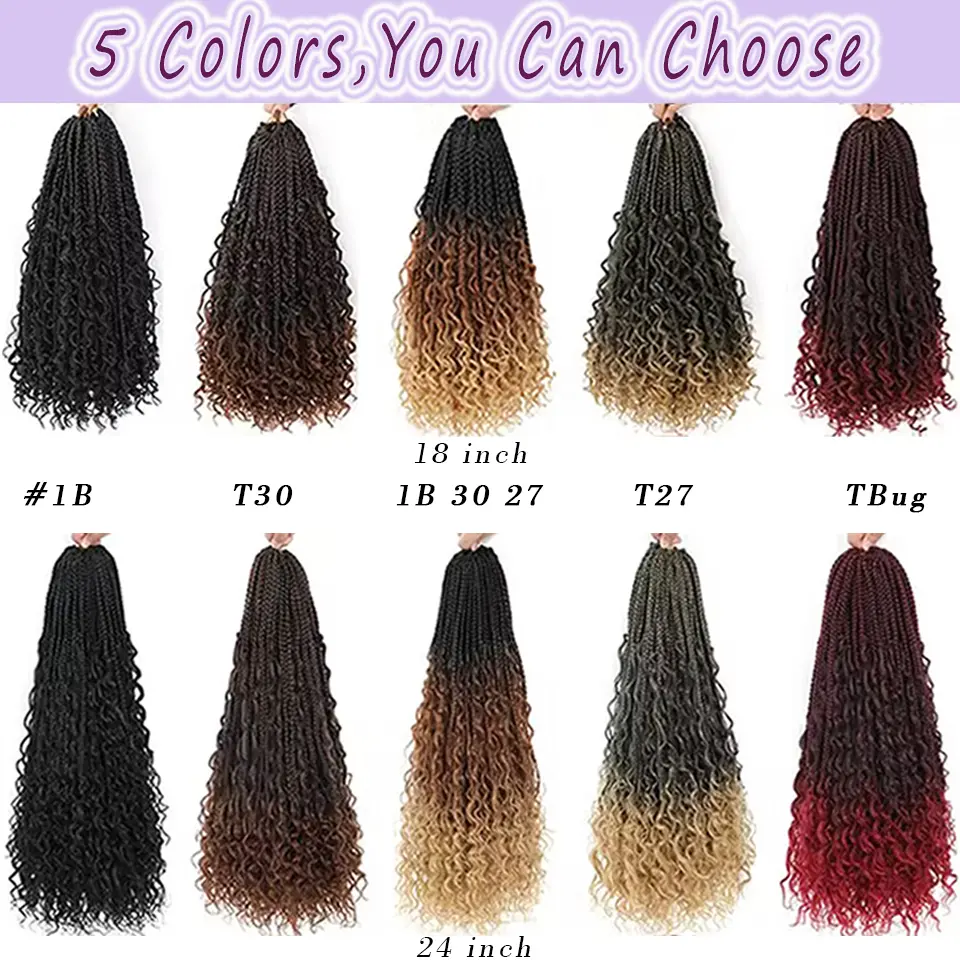 1-8 Packs Boho Box Braids Crochet Hair 18 24 Inch Bohomian Braids Crochet Hair Goddess Box Braids Braiding Hair For Black Women