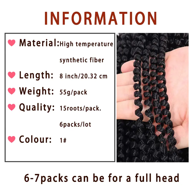 Spring Twist Hair - 8 Inch 6 Packs Spring Twists Crochet Hair for Women Black/T30 Synthetic Braiding Hair