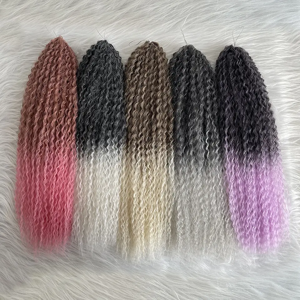 Synthetic Brazilian Braids Crochet Hair Extensions Kinky Curly Ombre Brown Pink Afro Curls Braiding Hair for Women African Curls