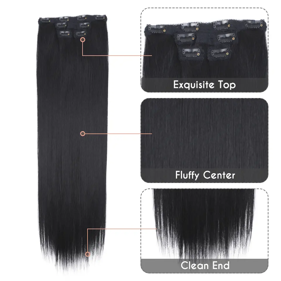 Noble Hair Synthetic Clip Hair Extensions 4Pcs/Set 24 Inch Long Straight Ombre 8 Clips In Hair Extensions For Women Hair piece