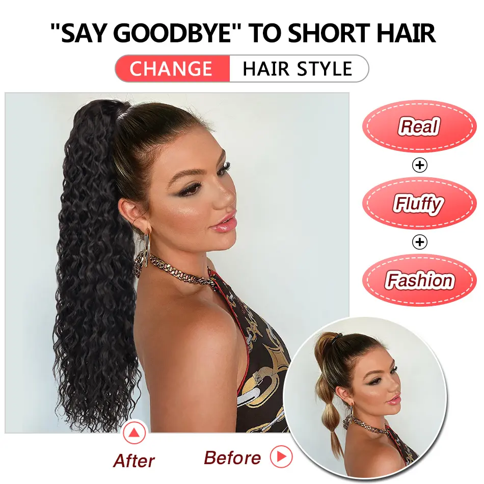 BOL 30inch Synthetic Curly Ponytail Extension Kinky Curly Hair Soft Long Drawstring Ombre Blonde Water Wave Ponytail for Women