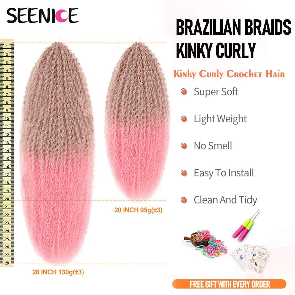 Synthetic Brazilian Braids Crochet Hair Extensions Kinky Curly Ombre Brown Pink Afro Curls Braiding Hair for Women African Curls