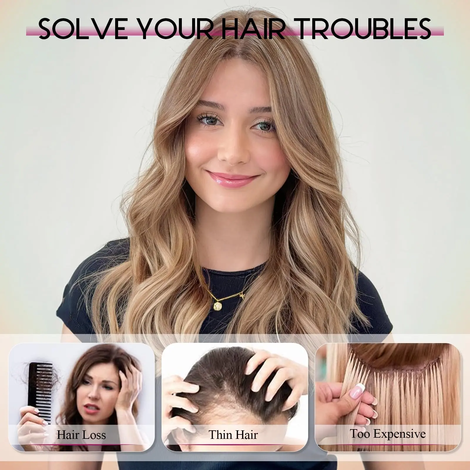 20 Inch Natural Brown Synthetic Hair Toppers Long Wavy Hairpieces for Women 6" ×6" Large Base Lace Front Hair Topper Clips in