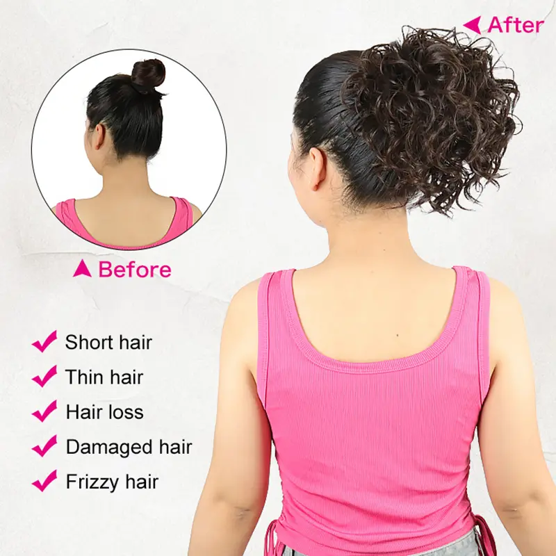 JULIANNA Kanekalon Synthetic Messy Curly Hair Bun Short Ponytail for Women Blonde Curly Bun Hair Extensions Heat Resistant
